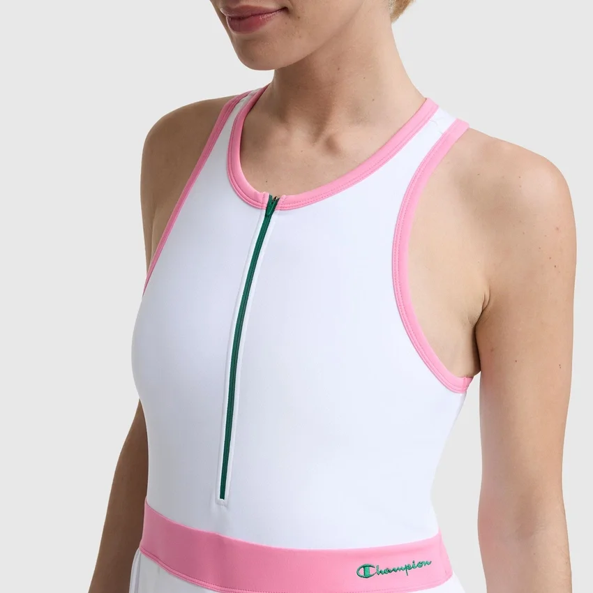 Match Point Tennis-Kleid, gesticktes Script Logo