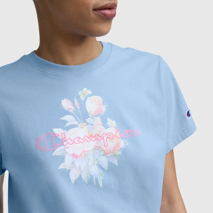 T-Shirt mit „Blurred Roses“-Grafik und C Logo