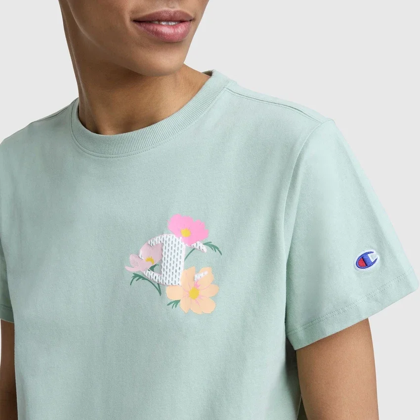 T-Shirt mit „C“-Grafik aus Mesh mit Blumenmuster, C Logo